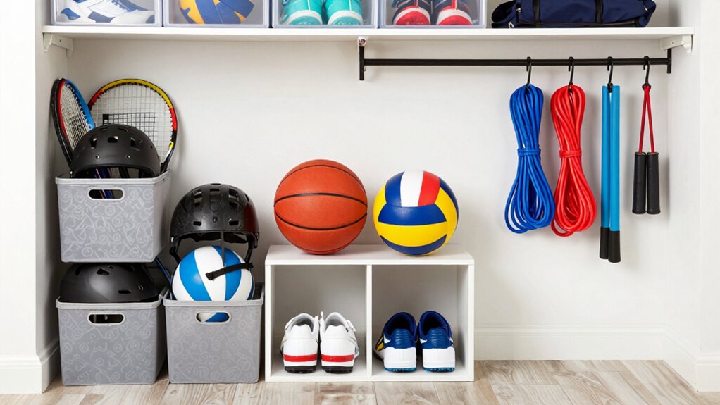organize sports equipment efficiently