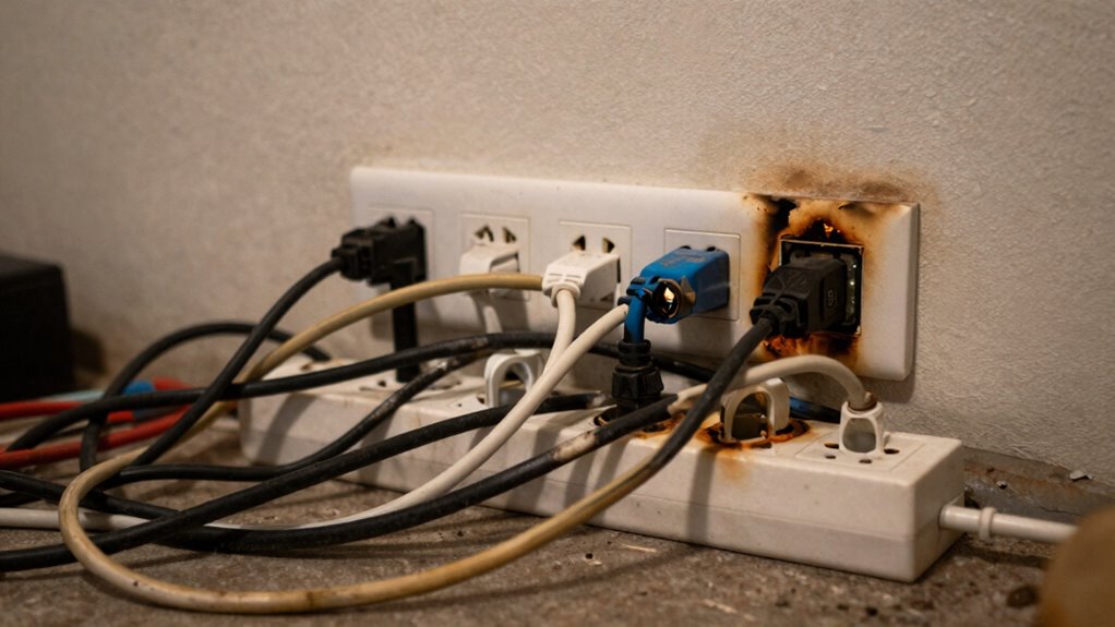 overloaded damaged power strip