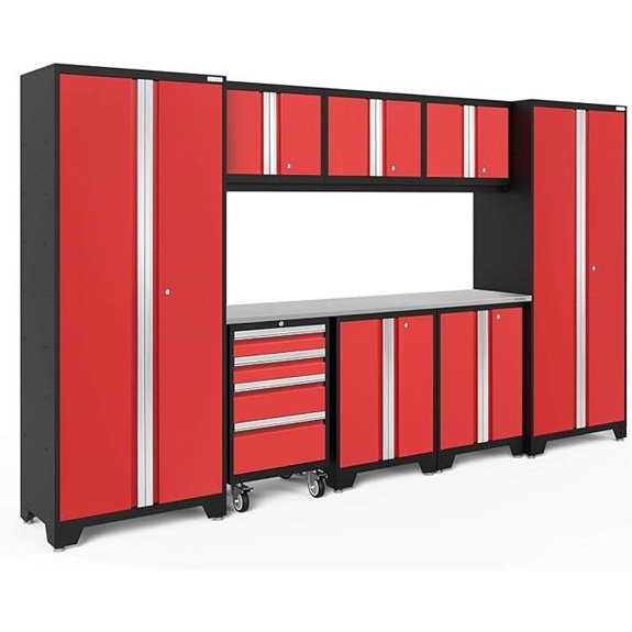 red garage cabinet set